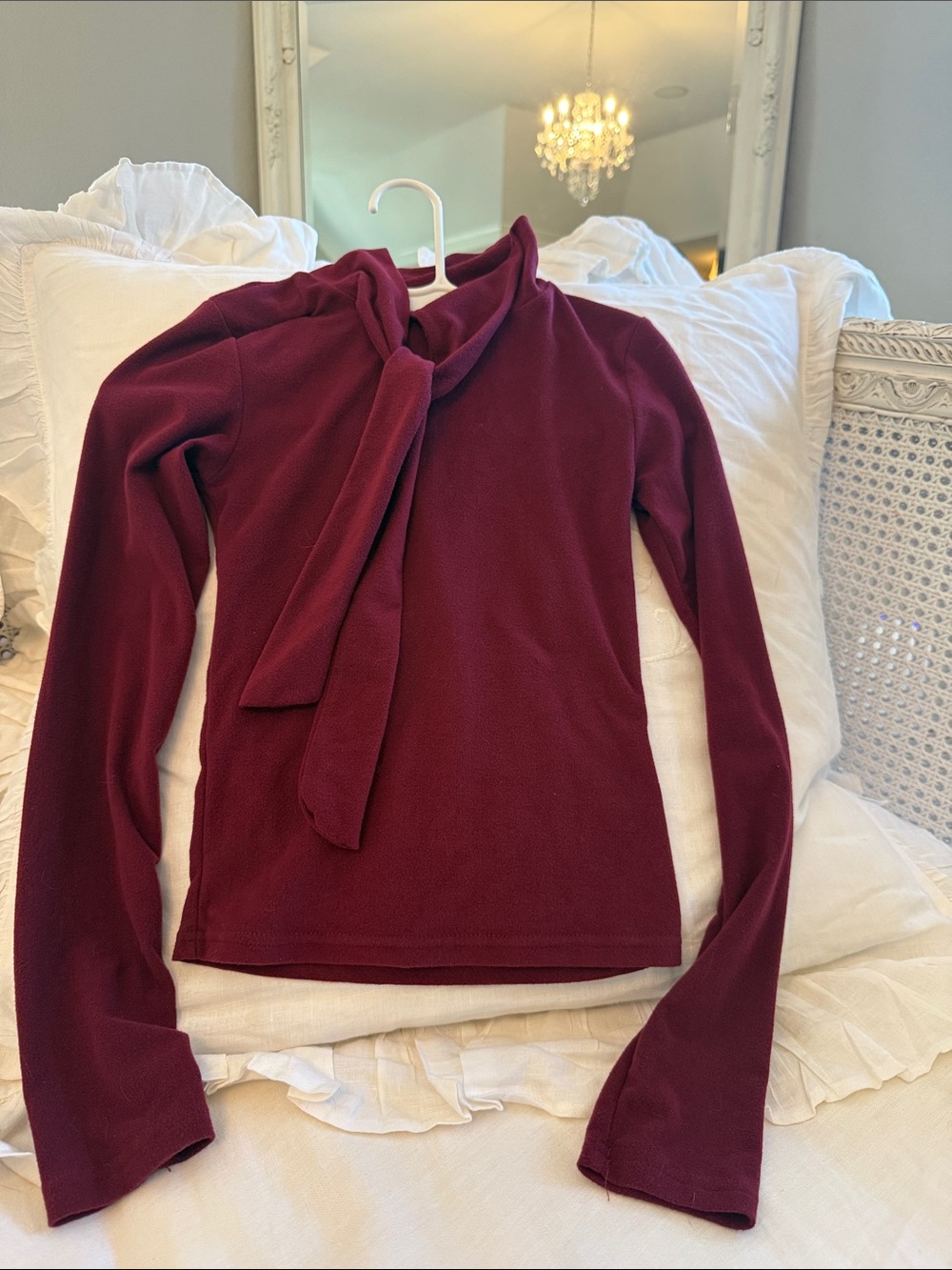 Plum Colored Mock Turtleneck with Fun Tie Detail.